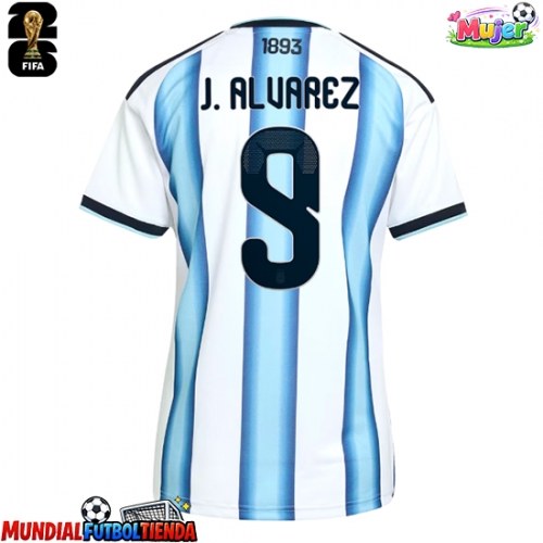 Camiseta Argentina Julian Alvarez #9 Primera Equipación Replica Mundial 2026 para mujer mangas cortas